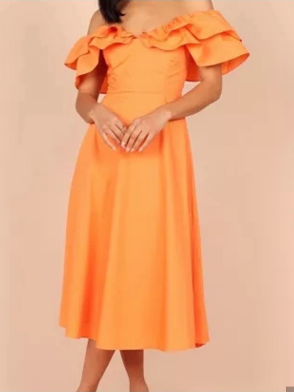 Petal & Pup Orange Off Shoulder Frill Midi Dress